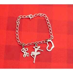 Vintage Heart Initial K Sterling Silver Charm Bracelet 6 1/2 Inches - O16